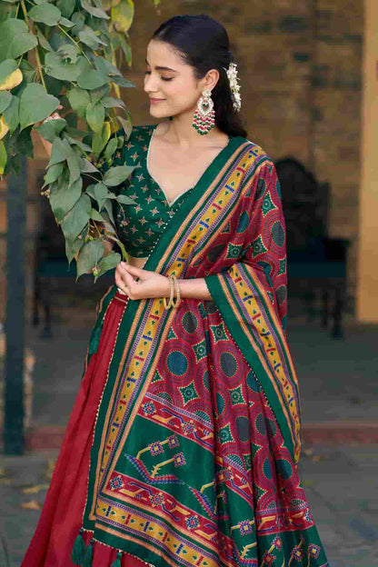 Tasar Silk Zari Woven Work Lehenga Choli In Red Colour