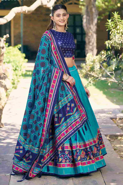 Tasar Silk Zari Woven Work Lehenga Choli In Sky Blue Colour