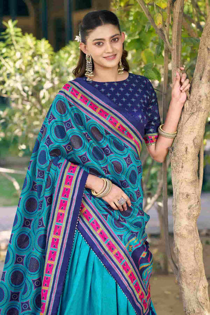 Tasar Silk Zari Woven Work Lehenga Choli In Sky Blue Colour