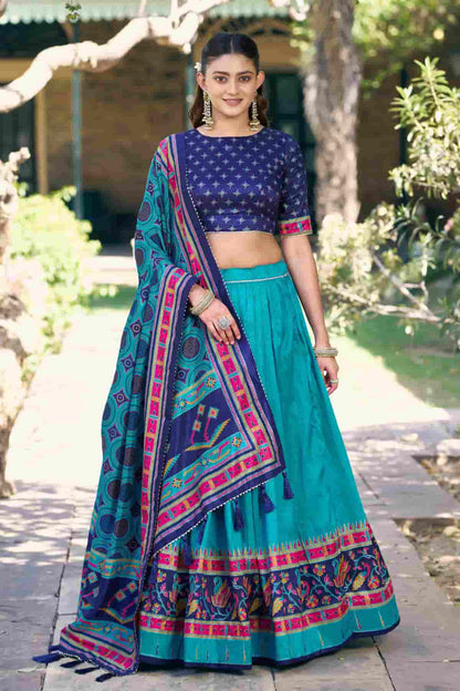 Tasar Silk Zari Woven Work Lehenga Choli In Sky Blue Colour