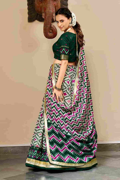 Tasar Silk Zari Woven Work Stitched Lehenga Choli In Green Colour