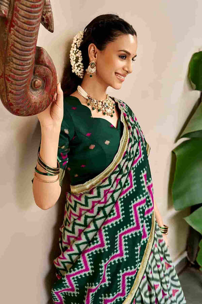 Tasar Silk Zari Woven Work Stitched Lehenga Choli In Green Colour