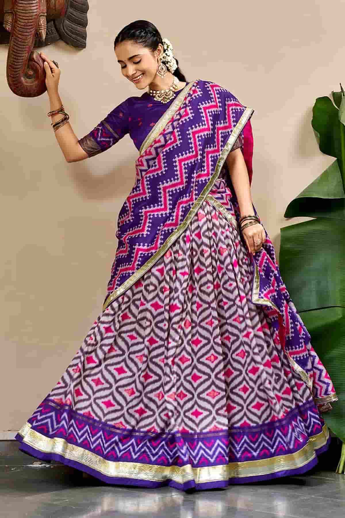 Tasar Silk Zari Woven Work Stitched Lehenga Choli In Purple Colour