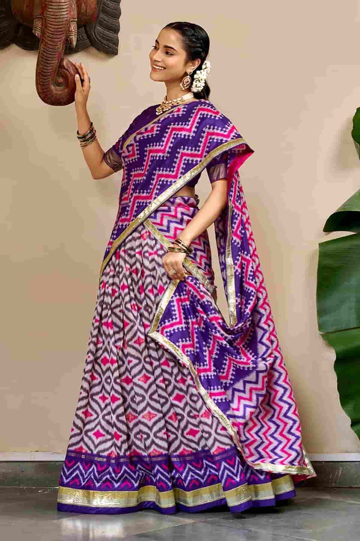 Tasar Silk Zari Woven Work Stitched Lehenga Choli In Purple Colour