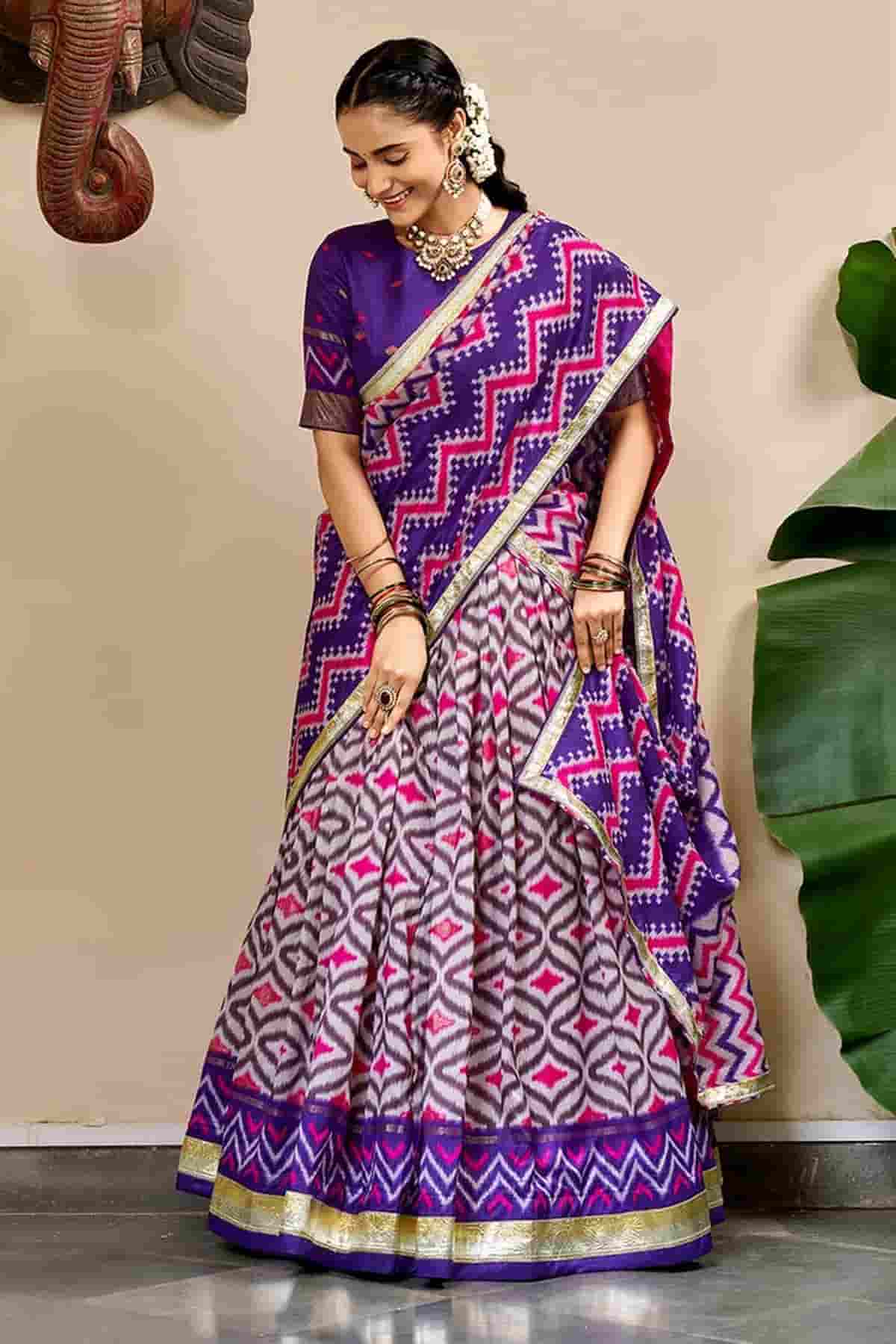 Tasar Silk Zari Woven Work Stitched Lehenga Choli In Purple Colour