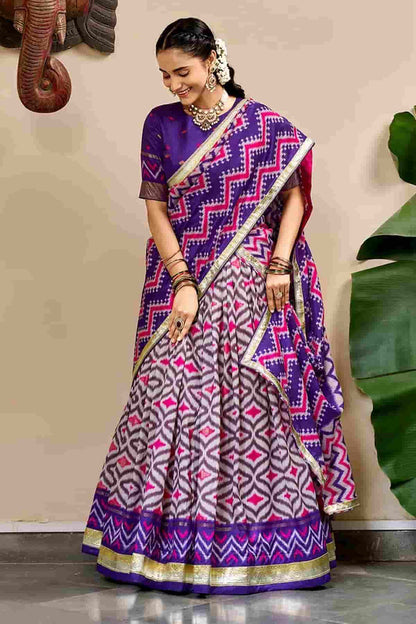 Tasar Silk Zari Woven Work Stitched Lehenga Choli In Purple Colour
