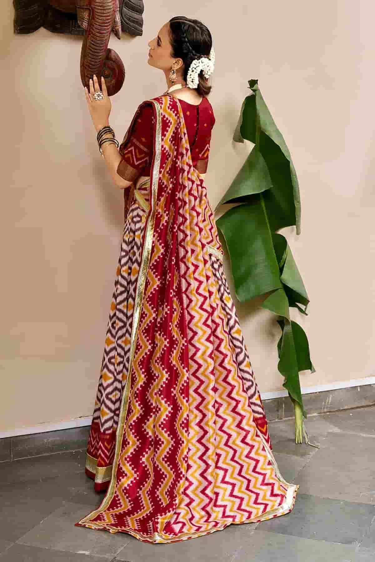 Tasar Silk Zari Woven Work Stitched Lehenga Choli In Red Colour