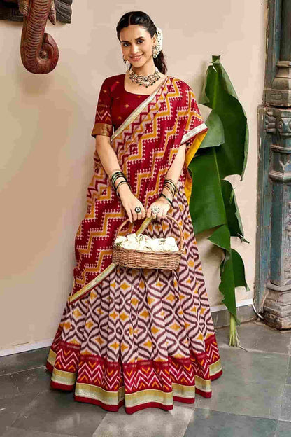 Tasar Silk Zari Woven Work Stitched Lehenga Choli In Red Colour