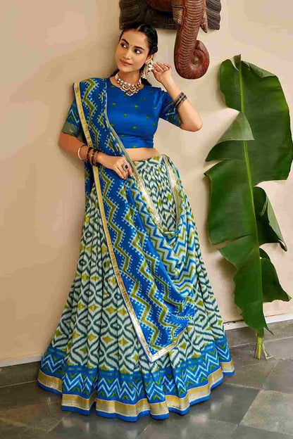 Tasar Silk Zari Woven Work Stitched Lehenga Choli In Sky Blue Colour