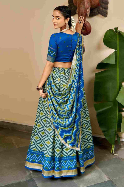 Tasar Silk Zari Woven Work Stitched Lehenga Choli In Sky Blue Colour