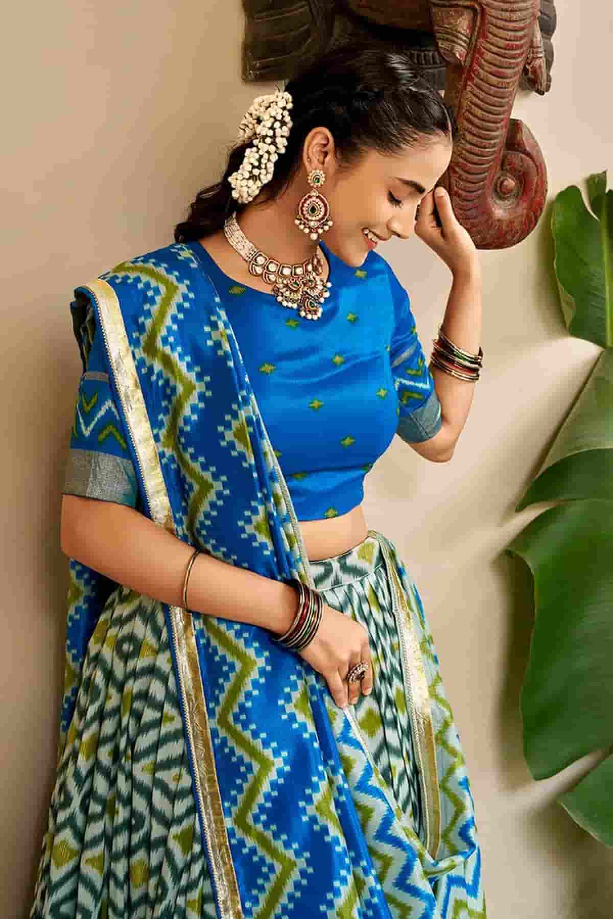 Tasar Silk Zari Woven Work Stitched Lehenga Choli In Sky Blue Colour