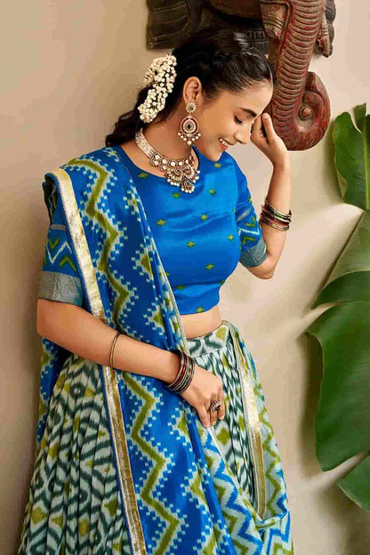 Tasar Silk Zari Woven Work Stitched Lehenga Choli In Sky Blue Colour