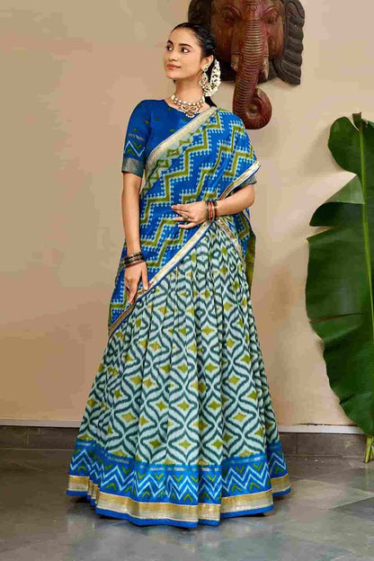 Tasar Silk Zari Woven Work Stitched Lehenga Choli In Sky Blue Colour