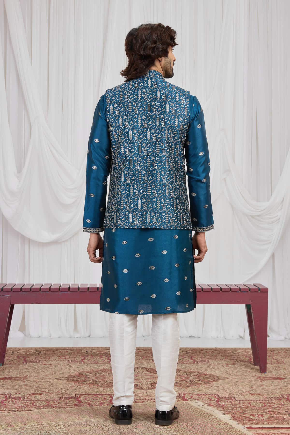Teal Blue Colour Art Silk Embroidery Work 3 Pcs  Kurta Jacket Set KP1230606