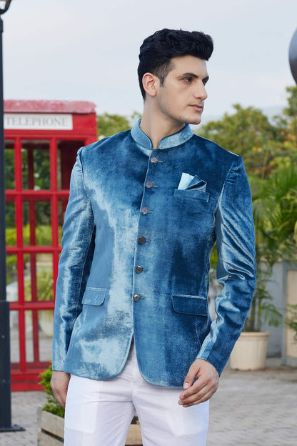 Teal Blue Colour Embroidery Velvet Jodhpuri JP1230647