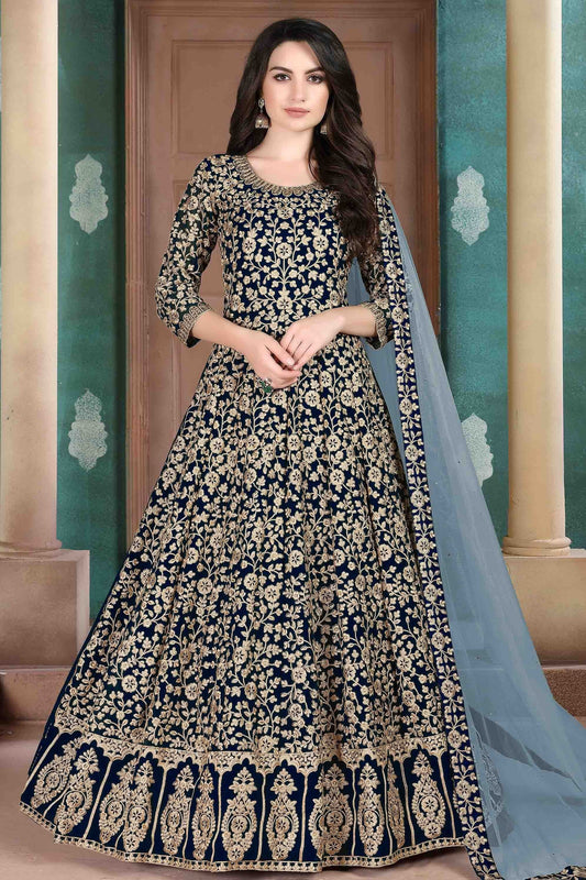 Teal Blue Colour Faux Georgette Semi Stitched Anarkali Suit SM1050264