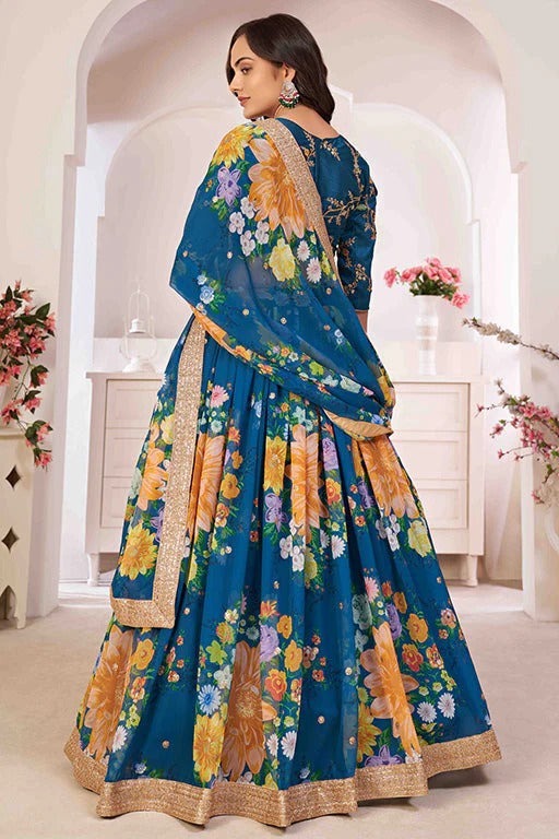 Teal Blue Colour Georgette Designer Lehenga Choli LC1240047 A