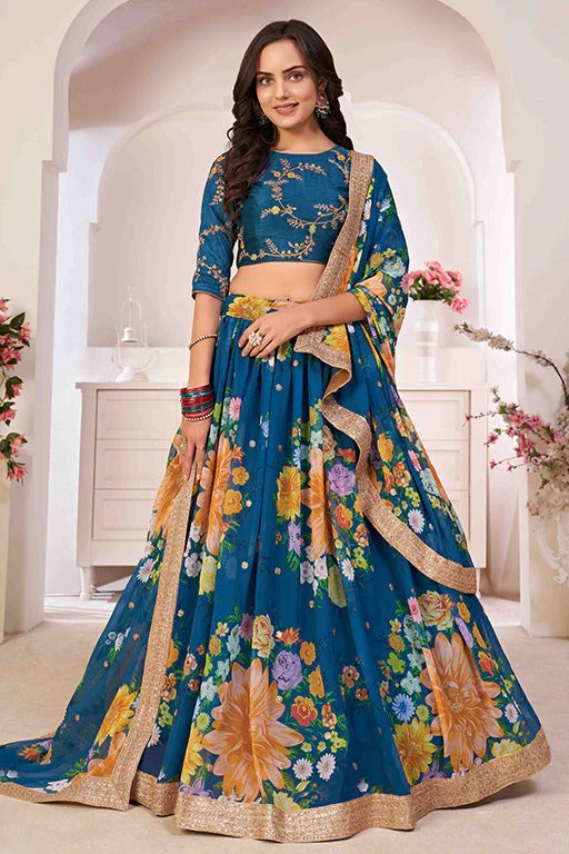 Teal Blue Colour Georgette Designer Lehenga Choli LC1240047
