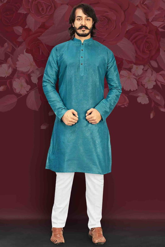Teal Blue Colour Kurta Pajama In Art Silk KP1210012