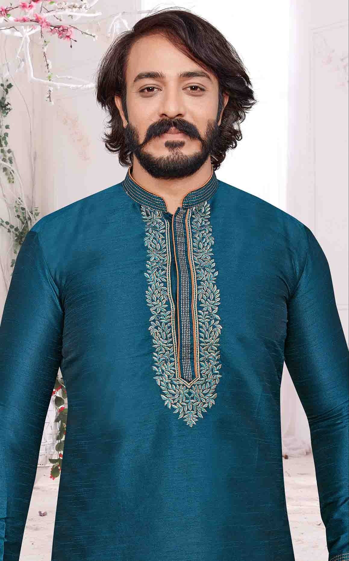 Teal Blue Colour Kurta Pajama In Art Silk KP1210091 A