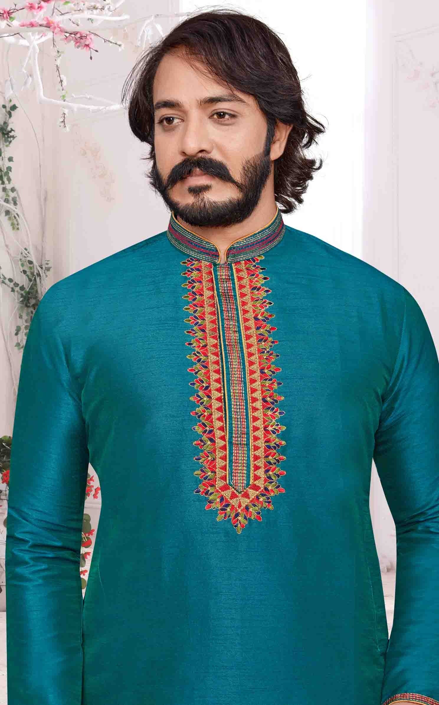 Teal Blue Colour Kurta Pajama In Art Silk KP1210095 A