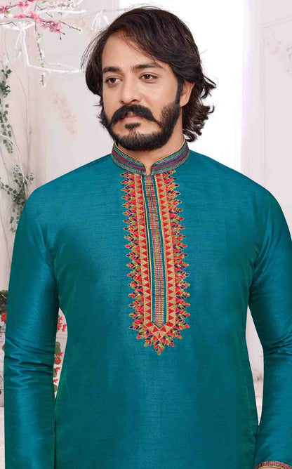 Teal Blue Colour Kurta Pajama In Art Silk KP1210095 A