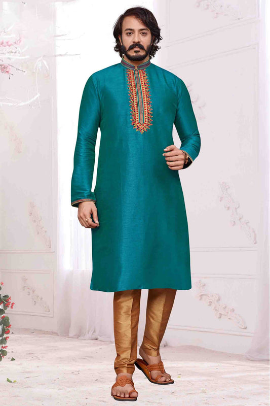 Teal Blue Colour Kurta Pajama In Art Silk KP1210095