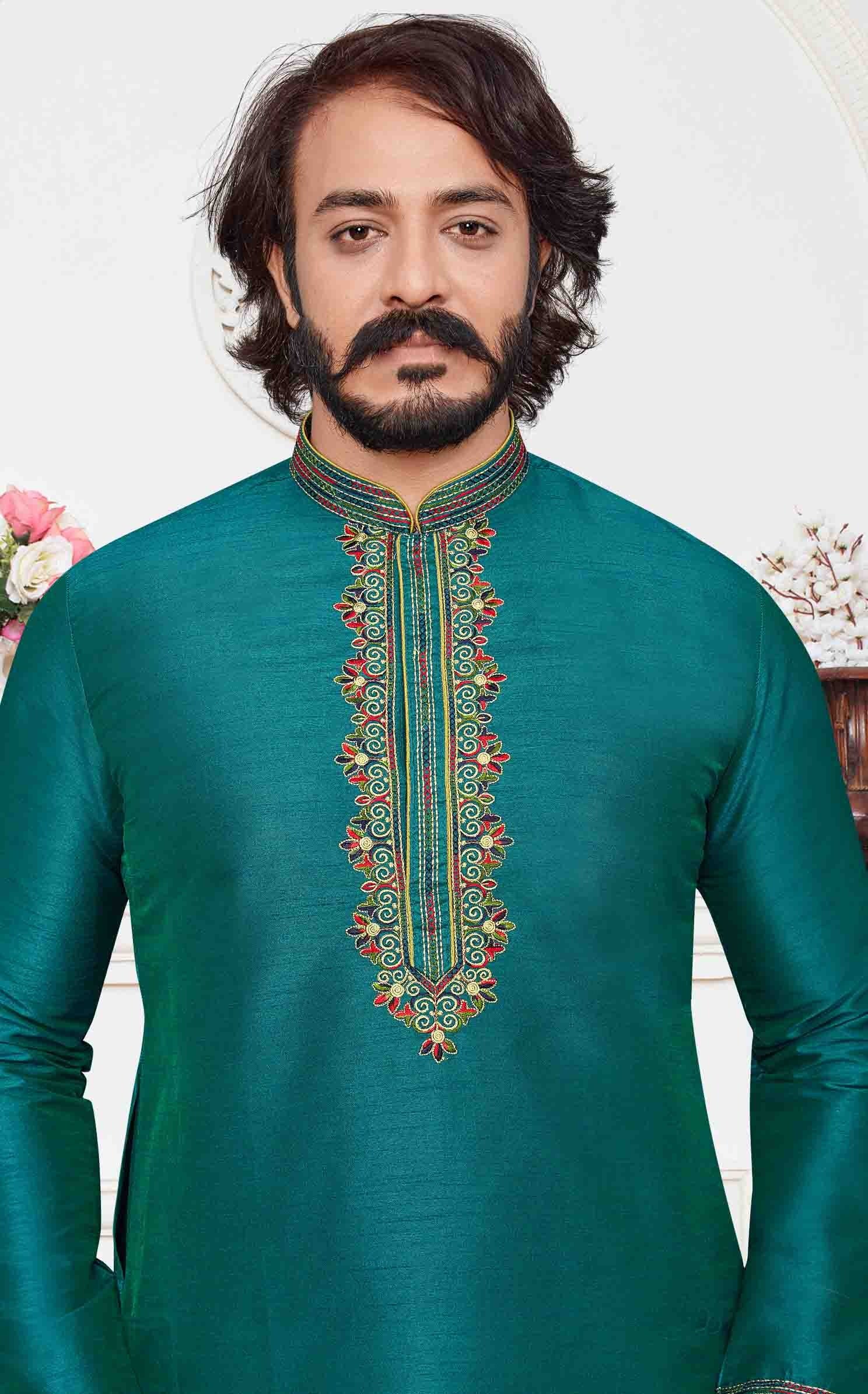Teal Blue Colour Kurta Pajama In Art Silk KP1210105 A