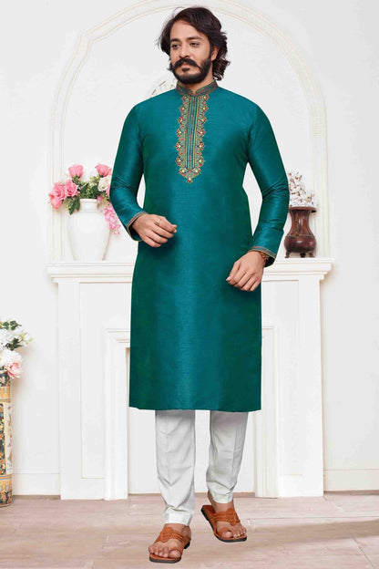 Teal Blue Colour Kurta Pajama In Art Silk KP1210105