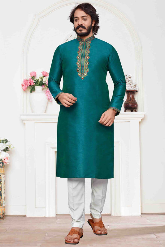 Teal Blue Colour Kurta Pajama In Art Silk KP1210105