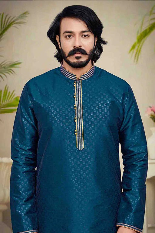 Teal Blue Colour Kurta Pajama In Silk KP1210235 A