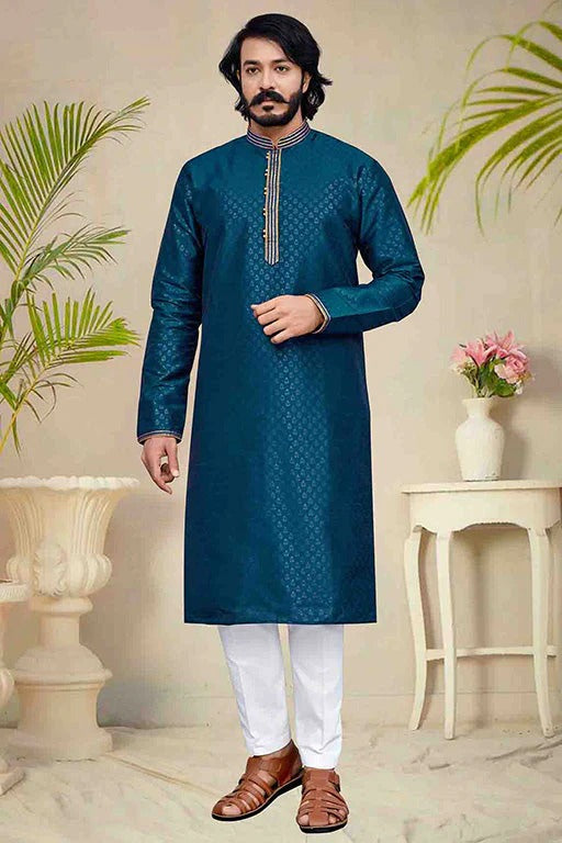 Teal Blue Colour Kurta Pajama In Silk KP1210235
