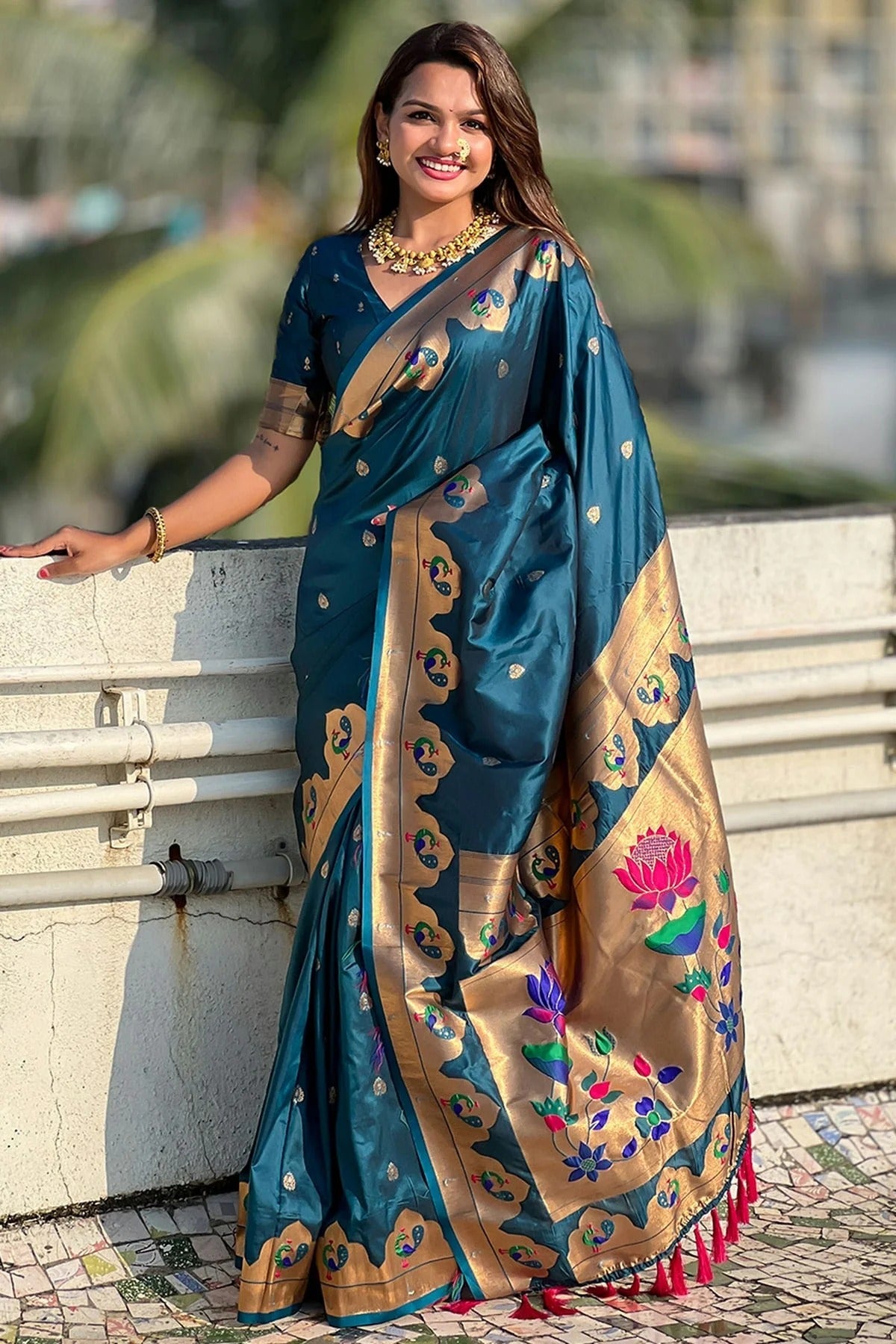 Teal Blue Colour Paithani Silk Paithani Saree SD1110957
