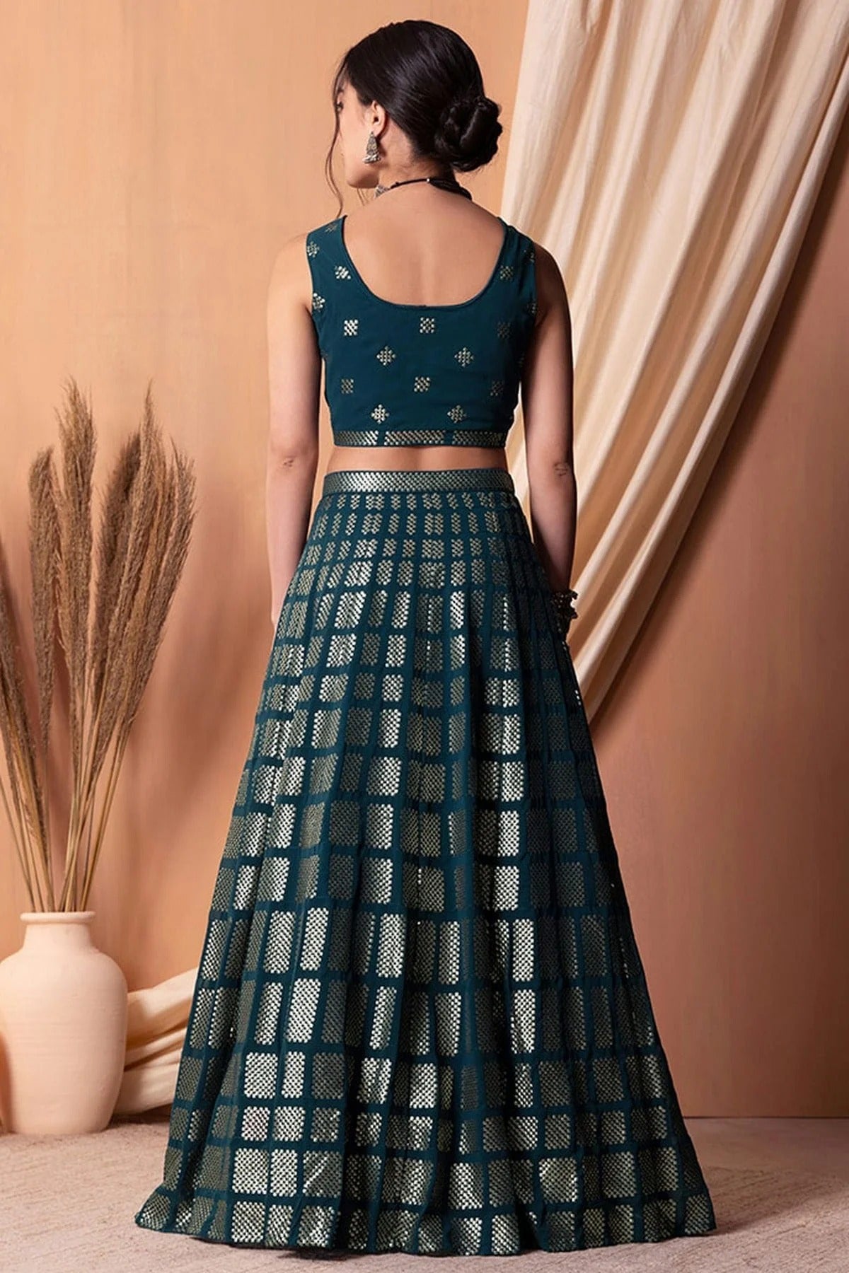 Teal Blue Colour Semi Stitched Georgette Lehenga Choli LC1010304 B