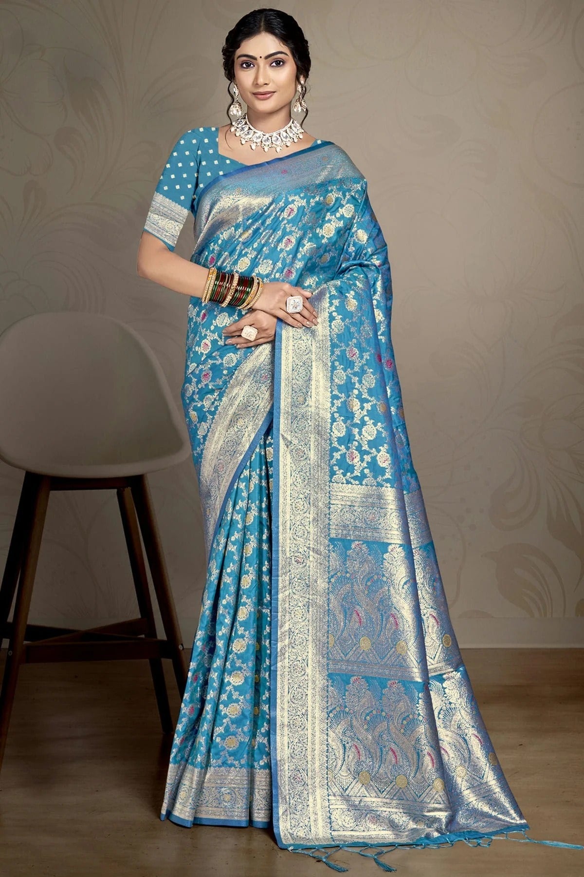 Teal Blue Colour Silk Traditional Saree SD1102753