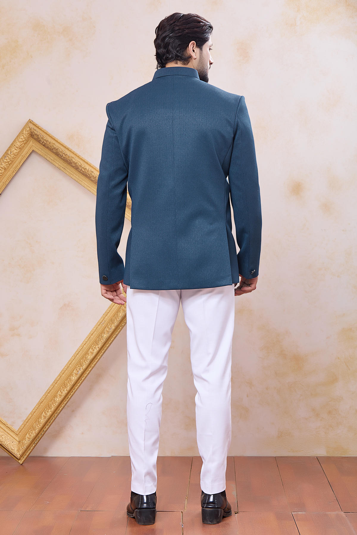 Teal Blue Colour Thread Work Embroidery Imported Fabric Jodhpuri