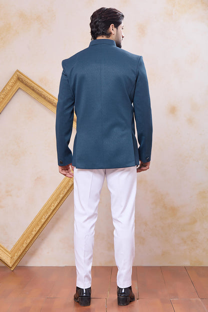 Teal Blue Colour Thread Work Embroidery Imported Fabric Jodhpuri