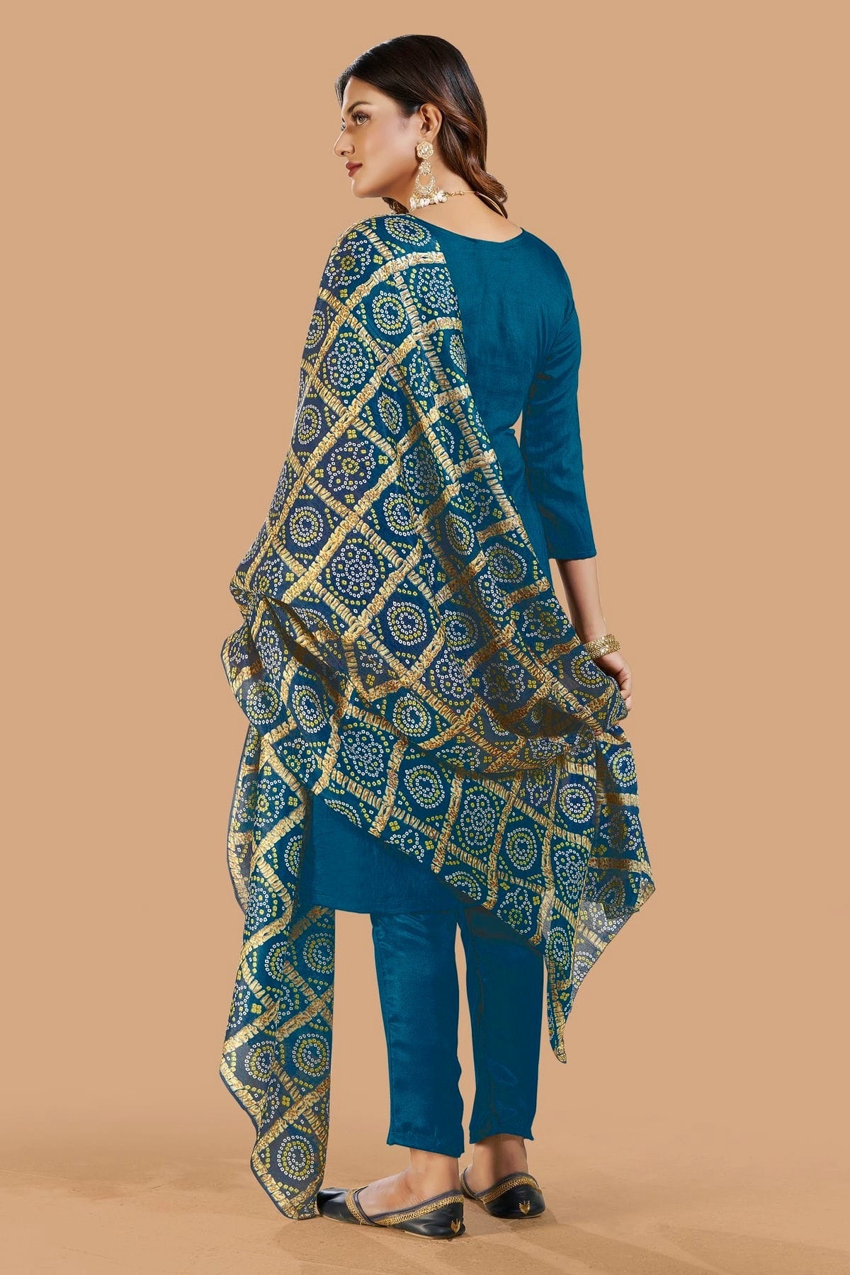 Teal Blue Colour Unstitched Banarasi Jacquard Fabric Straight Suit US1160990 A