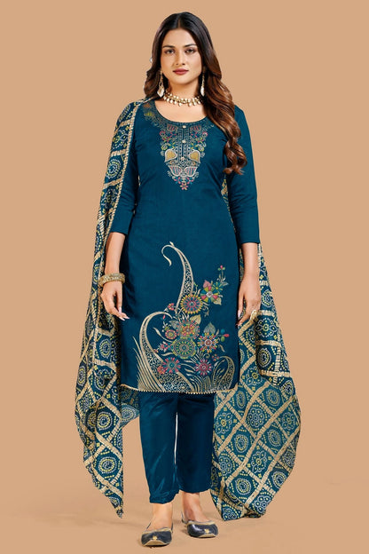 Teal Blue Colour Unstitched Banarasi Jacquard Fabric Straight Suit US1160990