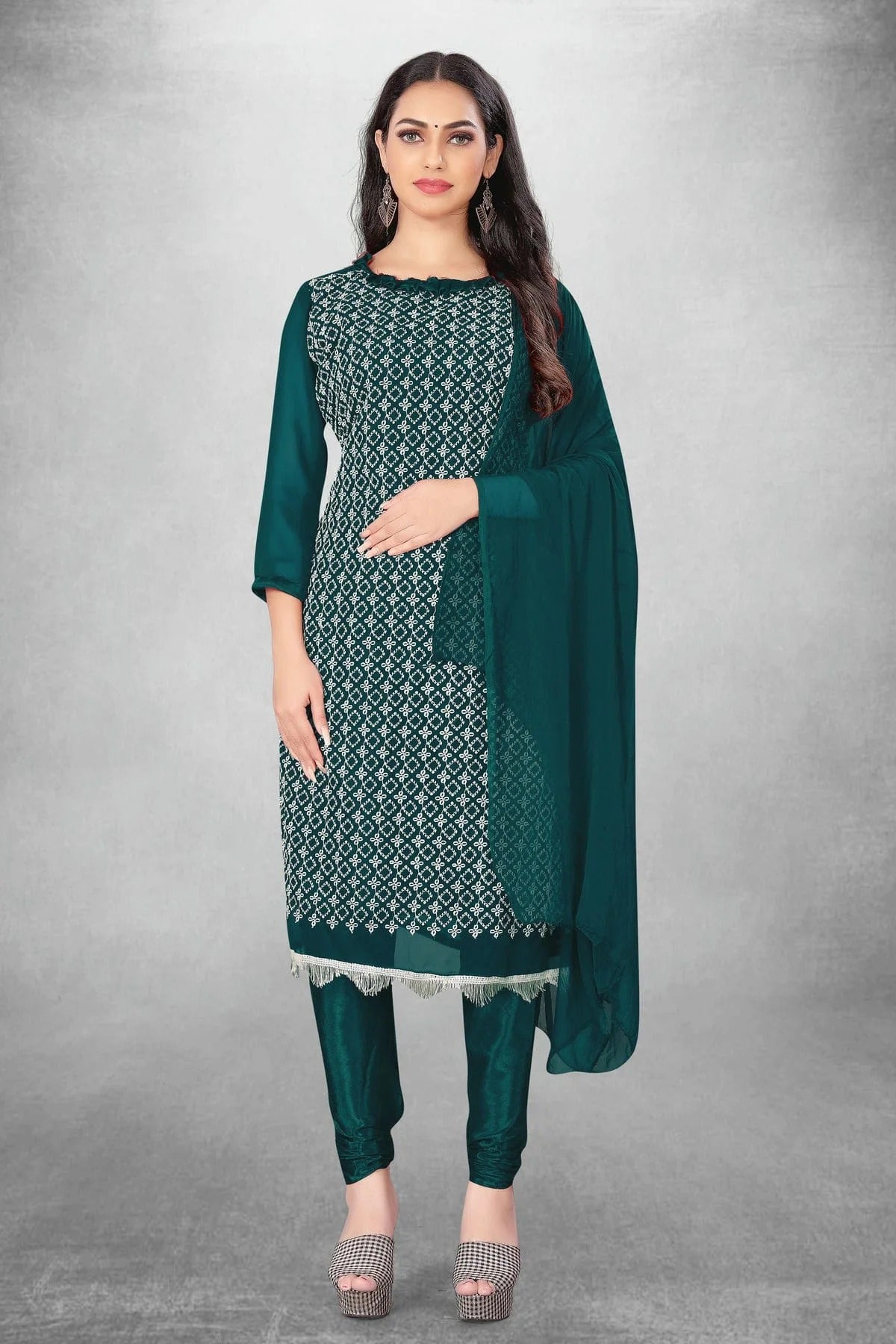 Teal Blue Colour Unstitched Georgette Churidar Suit US1160810