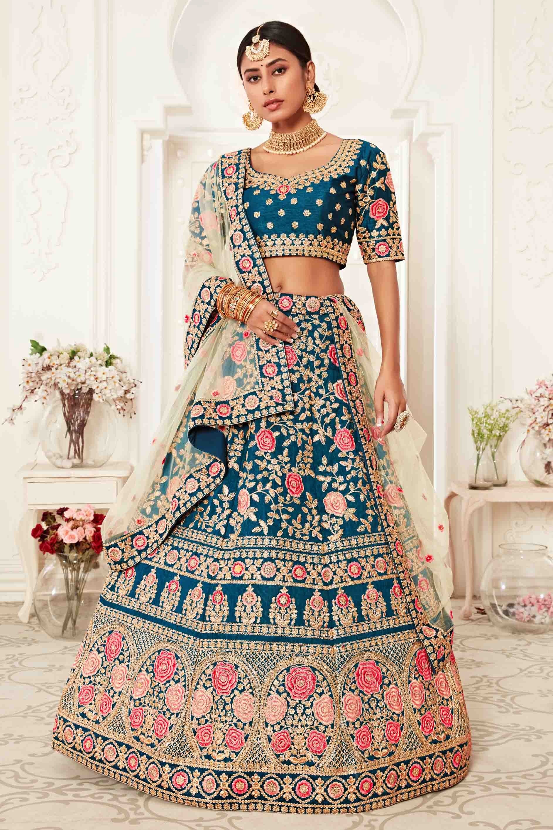 Teal Blue Silk Designer Lehenga Choli LC1010148
