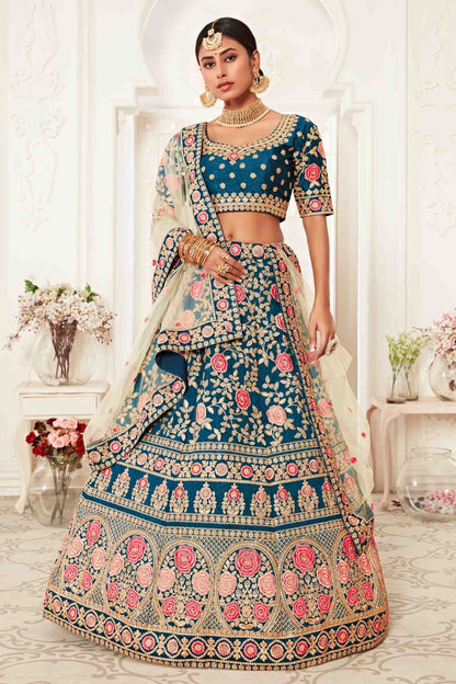 Teal Blue Silk Designer Lehenga Choli LC1010148