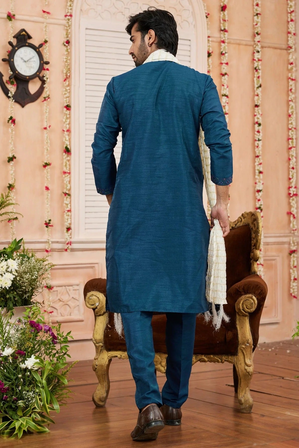 Teal Colour Art Banarasi Silk Kurta Pajama With Stole KP1230252 A