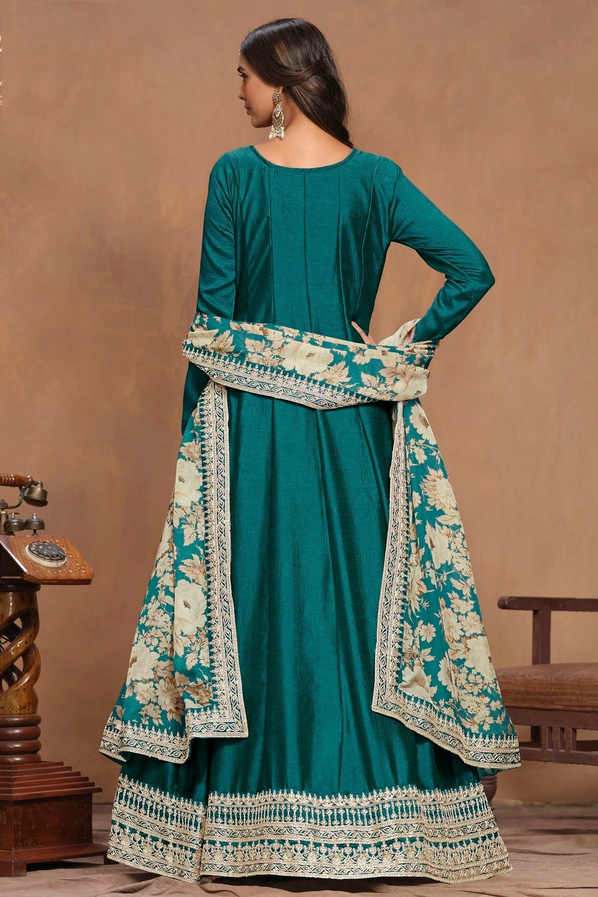 Teal Colour Art Silk Anarkali Suit SM1050570 A