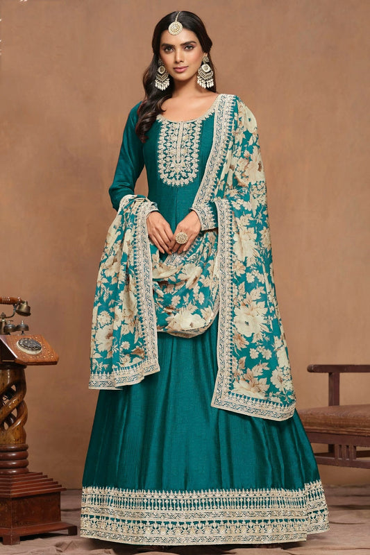 Teal Colour Art Silk Anarkali Suit SM1050570