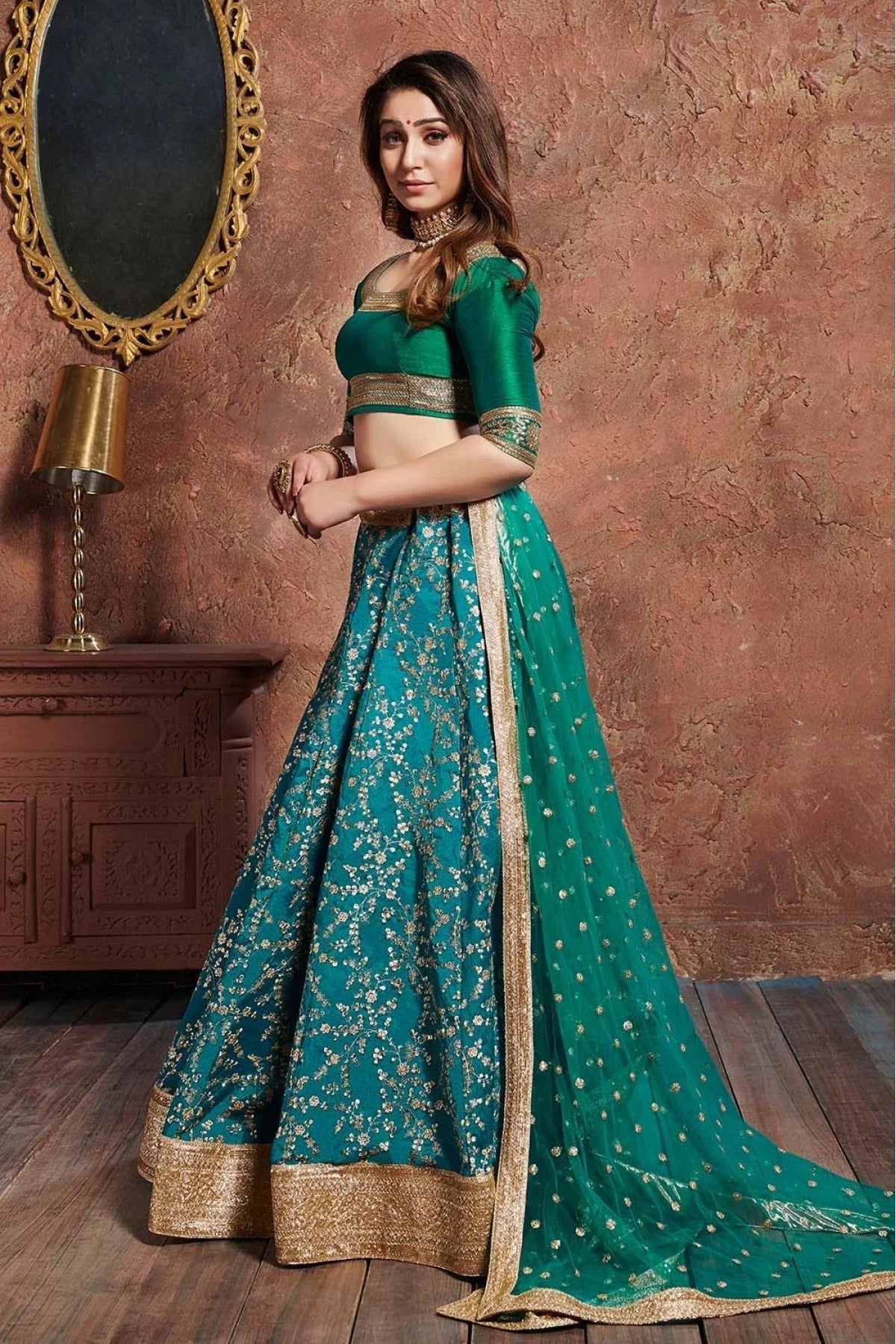 Teal Colour Art Silk Lehenga Choli LC1010048 C