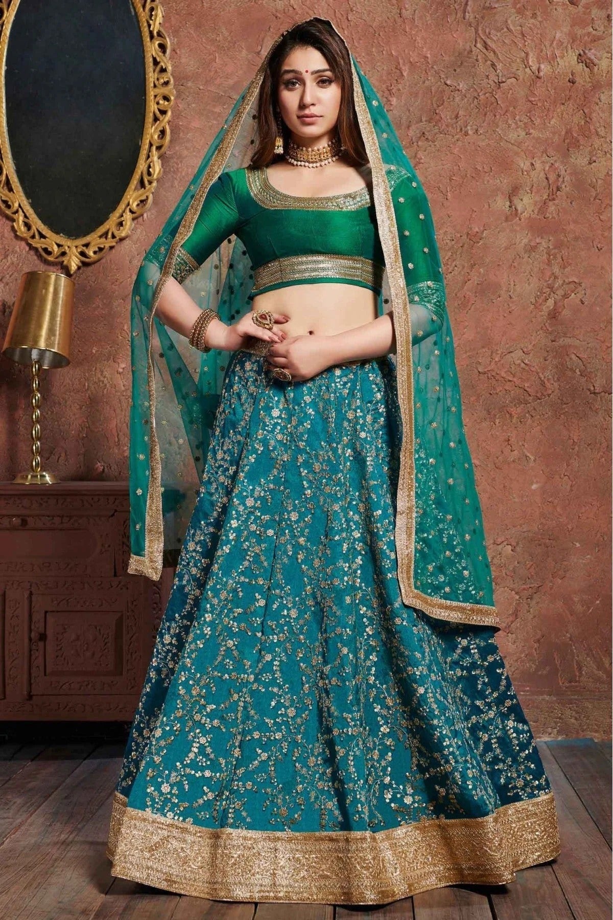 Teal Colour Art Silk Lehenga Choli LC1010048