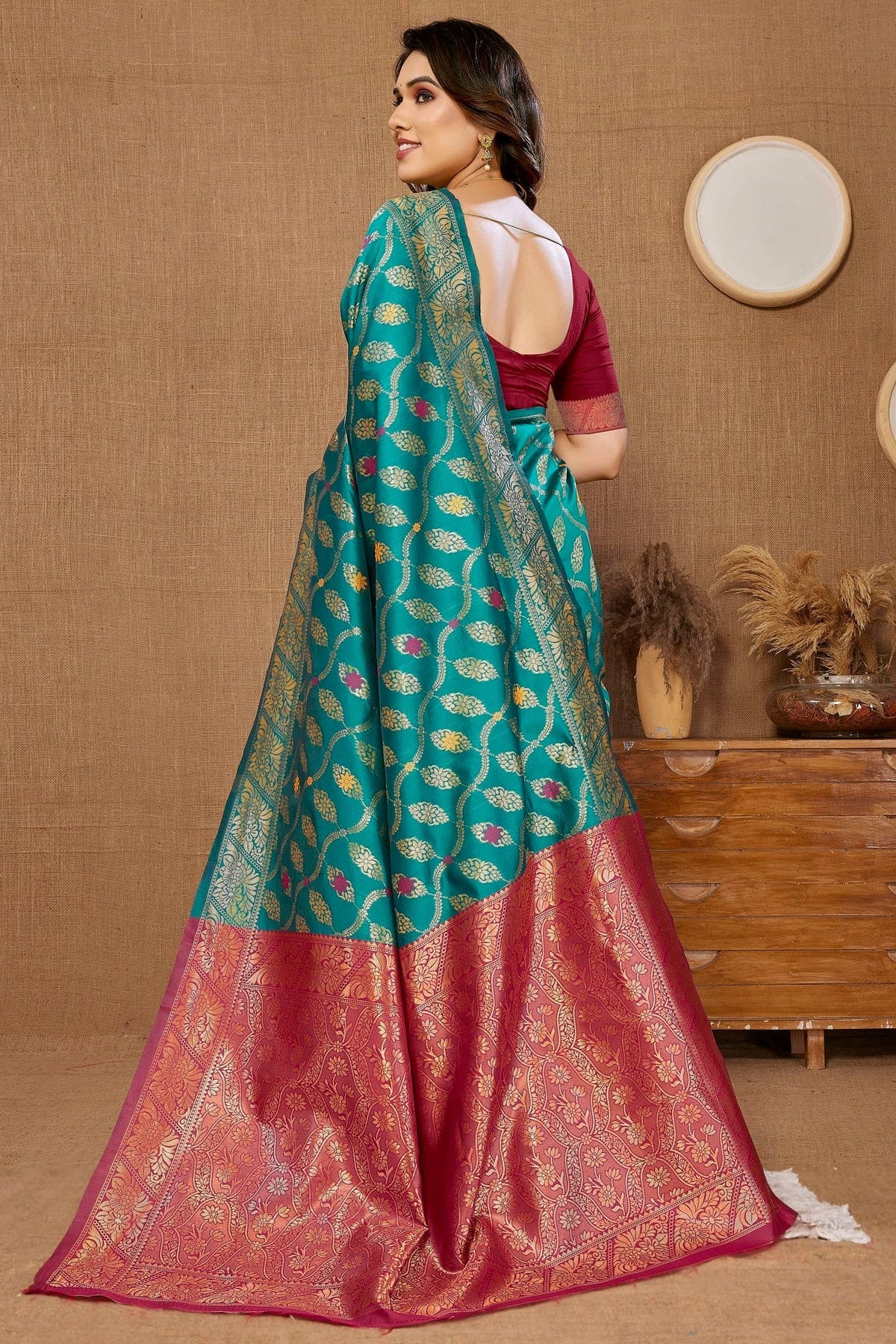 Teal Colour Banarasi Silk Saree SD1110241 A