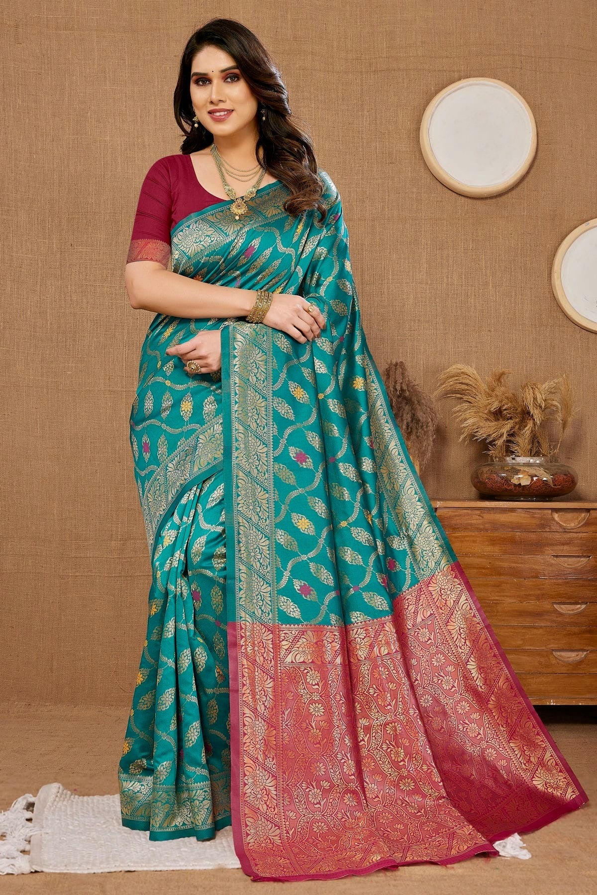 Teal Colour Banarasi Silk Saree SD1110241