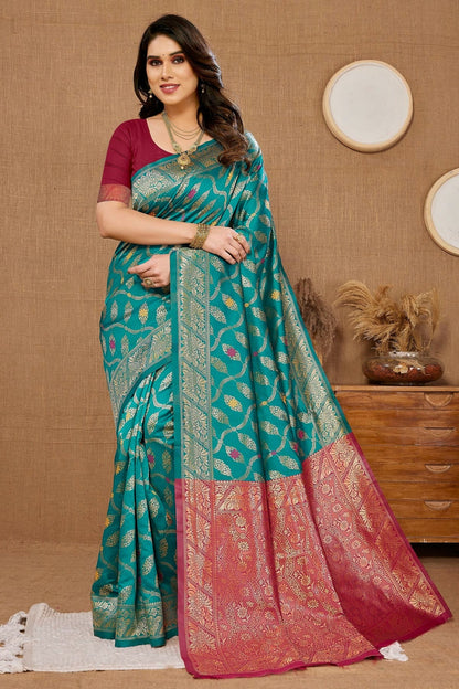 Teal Colour Banarasi Silk Saree SD1110241